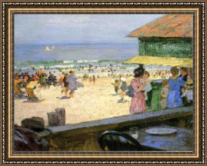 Edward Henry Potthast Framed Paintings - Beach Scene 5 by Edward Henry Potthast