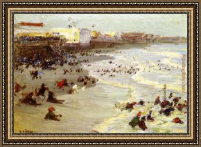 Edward Henry Potthast Framed Paintings - Coney Island by Edward Henry Potthast