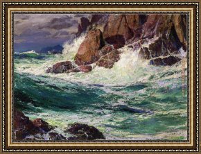 Edward Henry Potthast Framed Paintings - Stormy Seas by Edward Henry Potthast