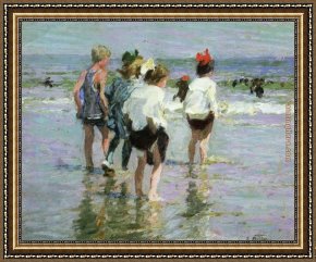 Edward Henry Potthast Framed Paintings - Summer Day Brighton Beach by Edward Henry Potthast