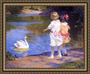Edward Henry Potthast Framed Paintings - The Swan by Edward Henry Potthast