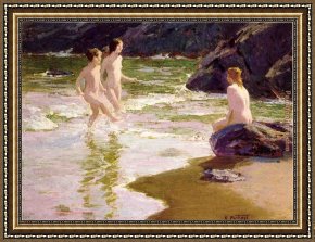 Edward Henry Potthast Framed Paintings - Young Bathers by Edward Henry Potthast