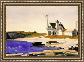 Welsh Coast Framed Paintings - Coast Guard Station, Two Lights, Maine by Edward Hopper
