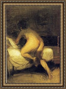 Bed of Chrysanthemums Framed Paintings - Nude Crawling Into Bed by Edward Hopper