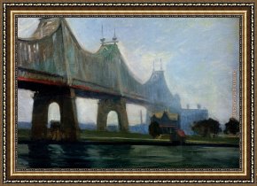 Waterlilies And Japanese Bridge Framed Paintings - Queensborough Bridge by Edward Hopper