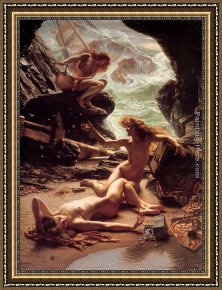 Nymph And Triton Framed Paintings - The Cave of the Storm Nymphs by Edward John Poynter