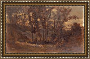 Houses in France Framed Paintings - forest scene, fallen tree in foreground and house in background by Edward Mitchell Bannister