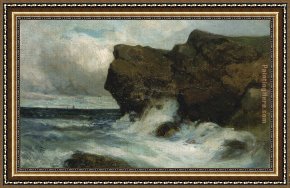 Cliffs Framed Paintings - Ocean Cliffs by Edward Mitchell Bannister