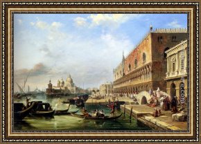 A View of Santa Maria Della Salute, Venice Framed Paintings - The Bacino, Venice, Looking Towards The Grand Canal, With The Dogana, The Salute, The Piazetta And The Doges Palace by Edward Pritchett