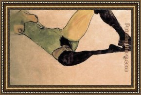 Nude on a Sofa Framed Paintings - A woman nude body by Egon Schiele