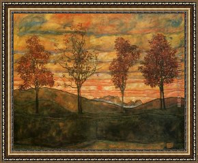 Pear Tree Framed Paintings - Four Trees by Egon Schiele