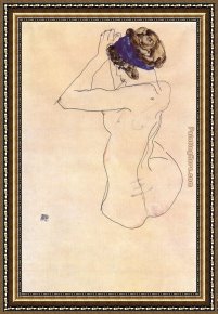 Blue Nude I 1952 Framed Paintings - Nude with a blue headband by Egon Schiele