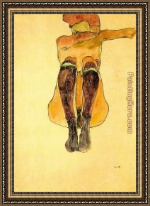 The Seated Nude Framed Paintings - Seated nude girl by Egon Schiele