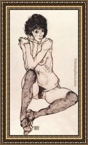Acts Framed Paintings - Sitting feminine act by Egon Schiele