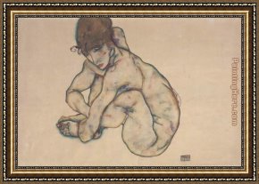 Acts Framed Paintings - Sitting feminine act by Egon Schiele