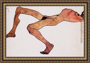 Acts Framed Paintings - Sitting male act by Egon Schiele