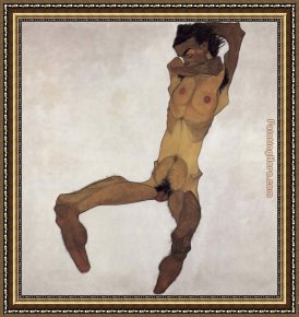 Acts Framed Paintings - Sitting male act by Egon Schiele