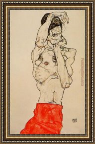 Male Nude Known As Patroclus Framed Paintings - Standing Male Nude with a Red Loincloth by Egon Schiele