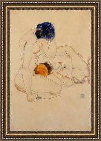 Friends Framed Paintings - Two Friends by Egon Schiele