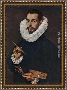 Elijah Restoring The Widow's Son Framed Paintings - Portrait of the Artist's Son Jorge Manuel by El Greco