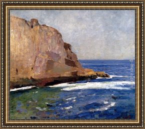 Cliffs Framed Paintings - Bald Head Cliff, York, Maine by Emil Carlsen