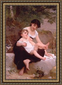 Sleeping Child Framed Paintings - Mother and Child by Emile Munier