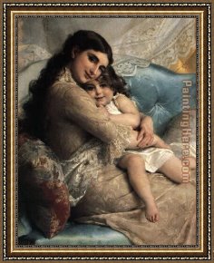 Portrait Framed Paintings - Portrait of a Mother and Daughter by Emile Munier
