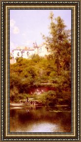 Town Square Framed Paintings - Boating At The Edge Of The Town by Emilio Sanchez-Perrier