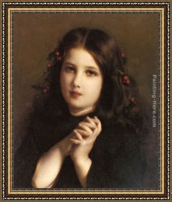Girl with Hair Ribbon Roy Lichtenstein Framed Paintings - A Young Girl with Holly Berries in her Hair by Etienne Adolphe Piot
