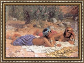 Bathers Framed Paintings - Bathers Resting by Etienne Dinet