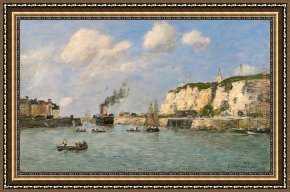 Port, Framed Paintings - L'entree du port,Dieppe by Eugene Boudin
