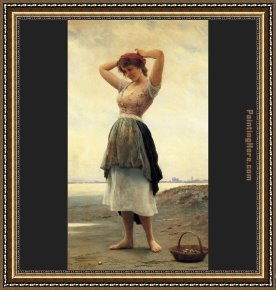Beach Skyline Framed Paintings - On the Beach by Eugene de Blaas
