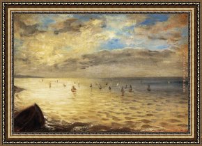Puffins Over Sea Framed Paintings - The Sea from the Heights of Dieppe by Eugene Delacroix