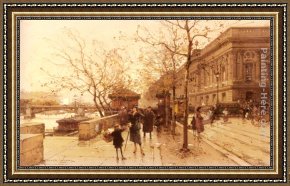 Comtesse De Tillieres Framed Paintings - Le Louvre Et La Passerelle Des Arts by Eugene Galien-Laloue