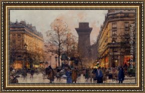 Boulevard Montmarte Framed Paintings - Les Grands Boulevards A Paris by Eugene Galien-Laloue