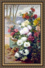 Bed of Chrysanthemums Framed Paintings - Chrysanthemums by Eugene Henri Cauchois