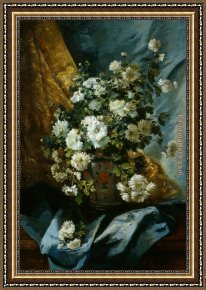Bed of Chrysanthemums Framed Paintings - Still Life of Chrysanthemums by Eugene Henri Cauchois