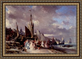 Port, Framed Paintings - Scene De Port by Eugene Isabey