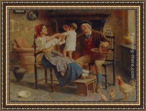 Family at Saltimbanquesc Framed Paintings - The Happy Family by Eugenio Zampighi