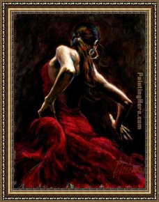 Girl with Red Hair Framed Paintings - Dancer in Red by Fabian Perez