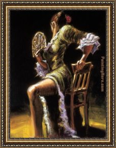 Crimson Dancer Framed Paintings - FLAMENCO DANCER II with fan by Fabian Perez