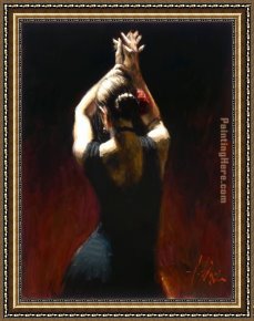 Crimson Dancer Framed Paintings - flamenco dancer in black Dress by Fabian Perez