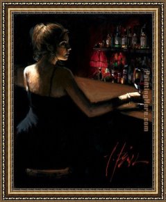 Girl with Red Hair Framed Paintings - Girl at Bar with Red Light-1 by Fabian Perez