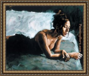 Bed of Chrysanthemums Framed Paintings - Renee on Bed I by Fabian Perez