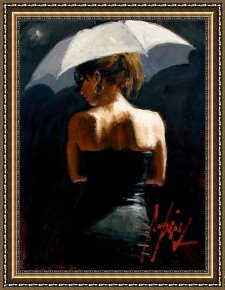 The Umbrellas Framed Paintings - Woman With White Umbrella III by Fabian Perez