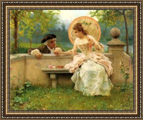Gardens of The Vatican Framed Paintings - A Tender Moment in the Garden by Federico Andreotti