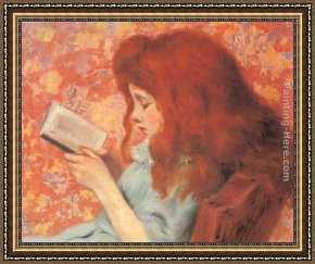 Interior Model Reading Framed Paintings - Young Girl Reading by Federigo Zandomeneghi
