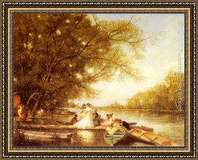 Mill on The Thames, Mapledurham Framed Paintings - Boating Party on the Thames by Ferdinand Heilbuth