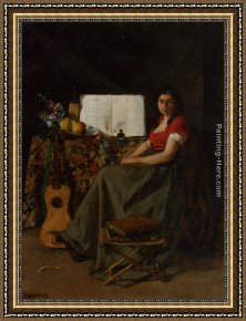Card Player Framed Paintings - The Guitar Player by Ferdinand Roybet