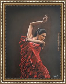Crimson Dancer Framed Paintings - Flamenco Dancer 3 by Flamenco Dancer
